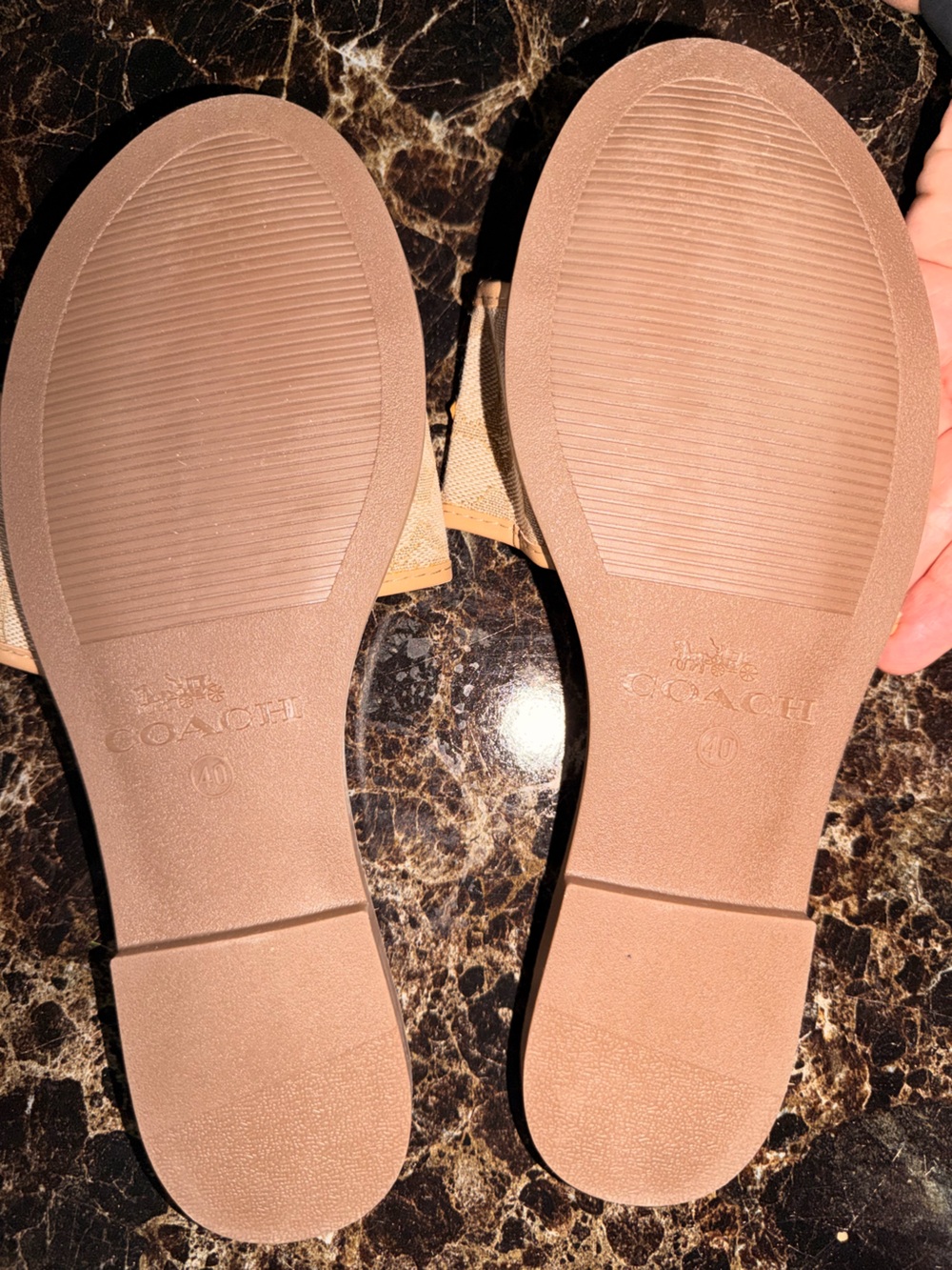 Coach Tan Signature Jacquard Slide Sandals with Gold Hardware - Picture 6 of 11